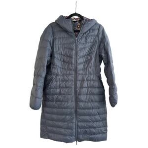 LANDS’ END Dark Blue Long Packable Puffer Coat Down Hooded UltraLight - Sz M